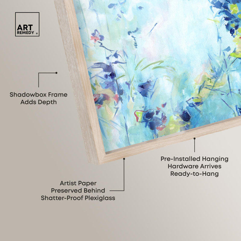 «Botanical Journey Shadowbox», impression murale sarcelle par Art Remedy, Crème, crème, H 17 po x l 25 po
