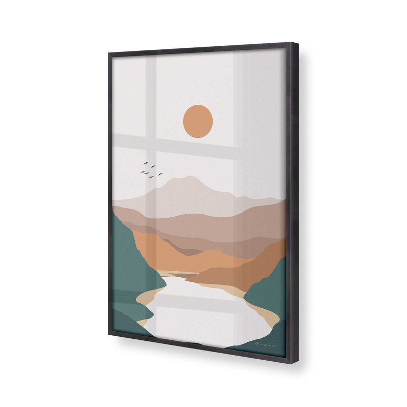 Impression de montagne minimaliste v3, H 37,25 po x l 25,25 po x P 1,25 po, Cadre en zinc patiné