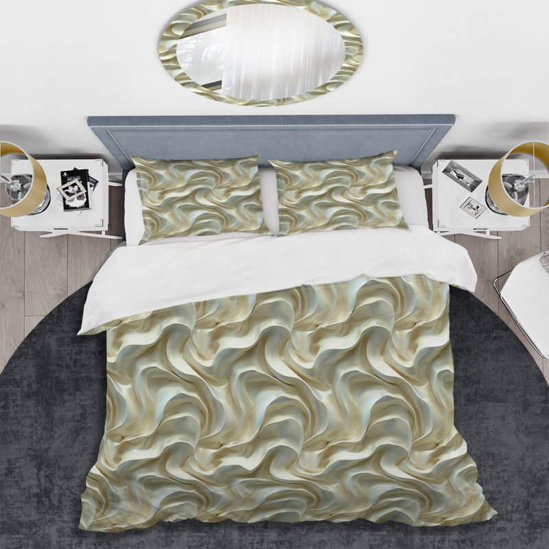 Ensemble de housse de couette Ivory Cream Fluid Waves - Modern, Housse de couette simple et deux taies décorative