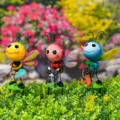 The Buggy Band Assorted Metal Cartoon Insect Garden Stakes (Set of 6)
