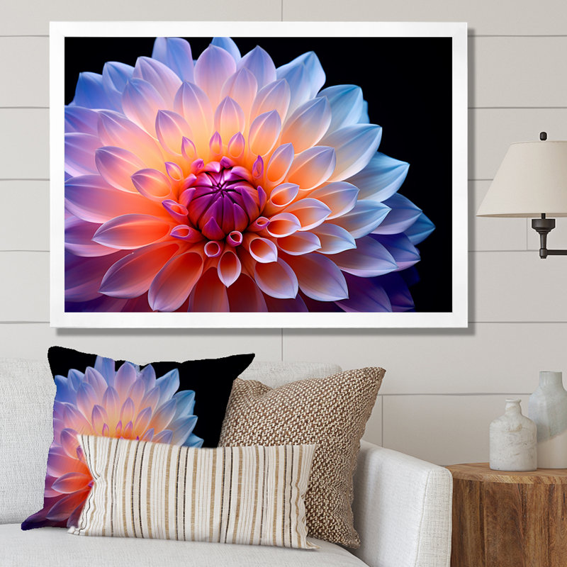 " Pink Dahlia Embrace Efflorescence ", White Single Picture Framed, 24" H x 32" W x 1" D