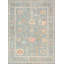 Wool Oriental Area Rug in Light Blue/Pink/Moss