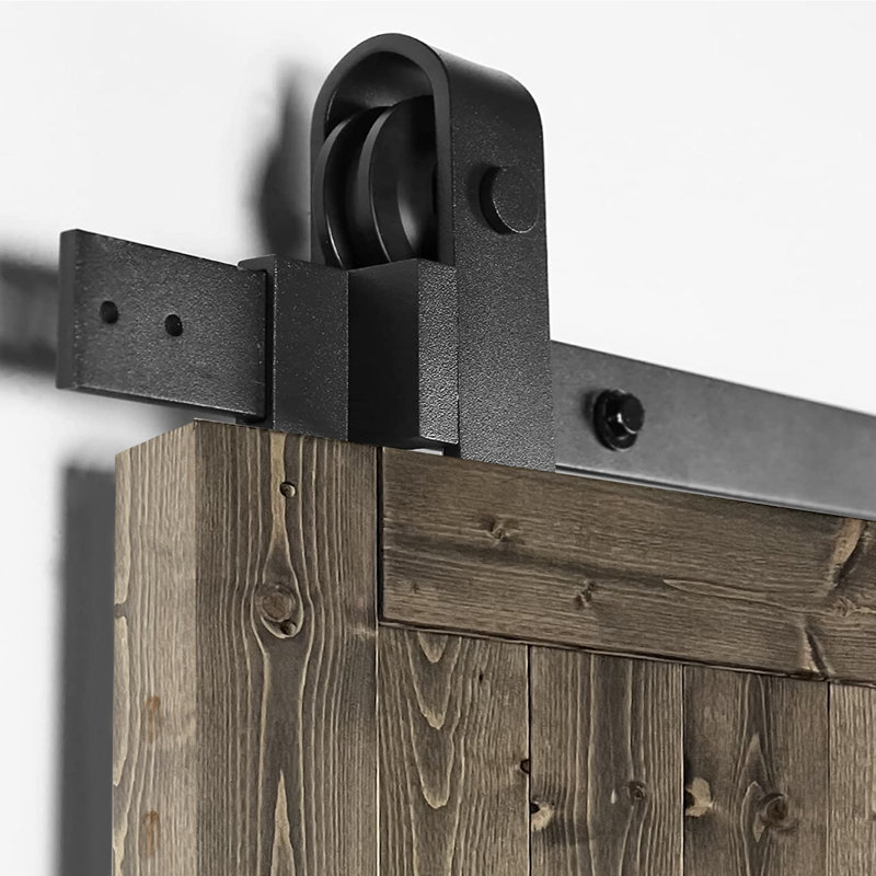 Porte de grange en bois massif brun avec trousse de quincaillerie d'installation, 30 po x 84 po