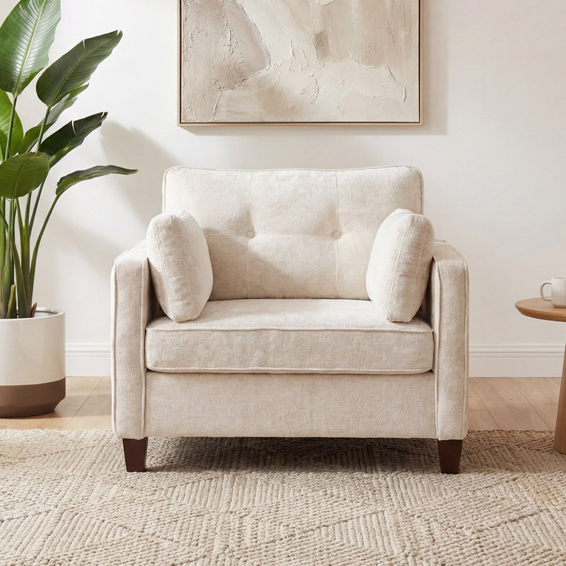 2 Pieces 40.9" Oversized Accent Chair With 32" Extra-Wide Seat, 6.7" Thick Cushion Comfy Tufted Armchair With Solid Wood Legs  And 2 Pillows, Chenille