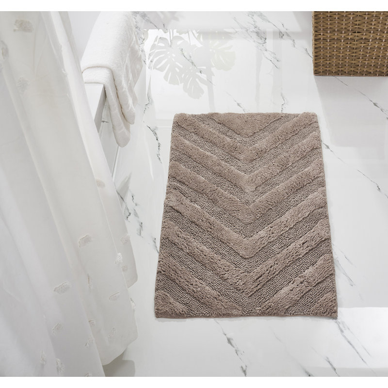 Tapis pour salle de bain touffeté à 100% coton Branston 1990 GSM avec envers antidérapant, certifié OEKO-TEX, lavable à la machine, motif à chevrons luxueux, tapis de salle de bain ultra doux et absorbant, rectangle 24 po x 40 po, beige