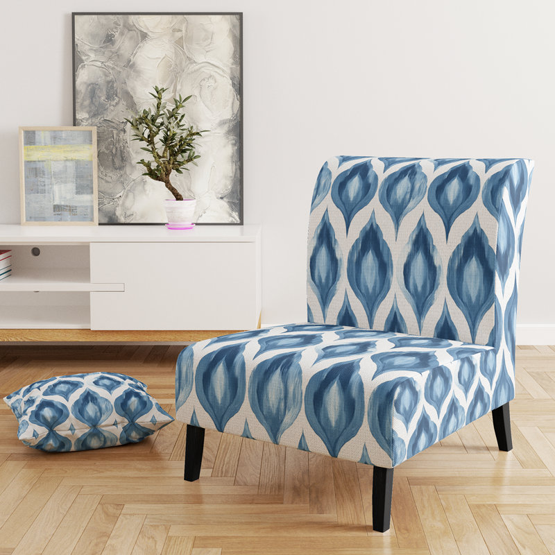 Fauteuil de chambre Modern Modern - Fauteuil de chambre bleu et blanc Ikat, Pantoufle sans accoudoirs