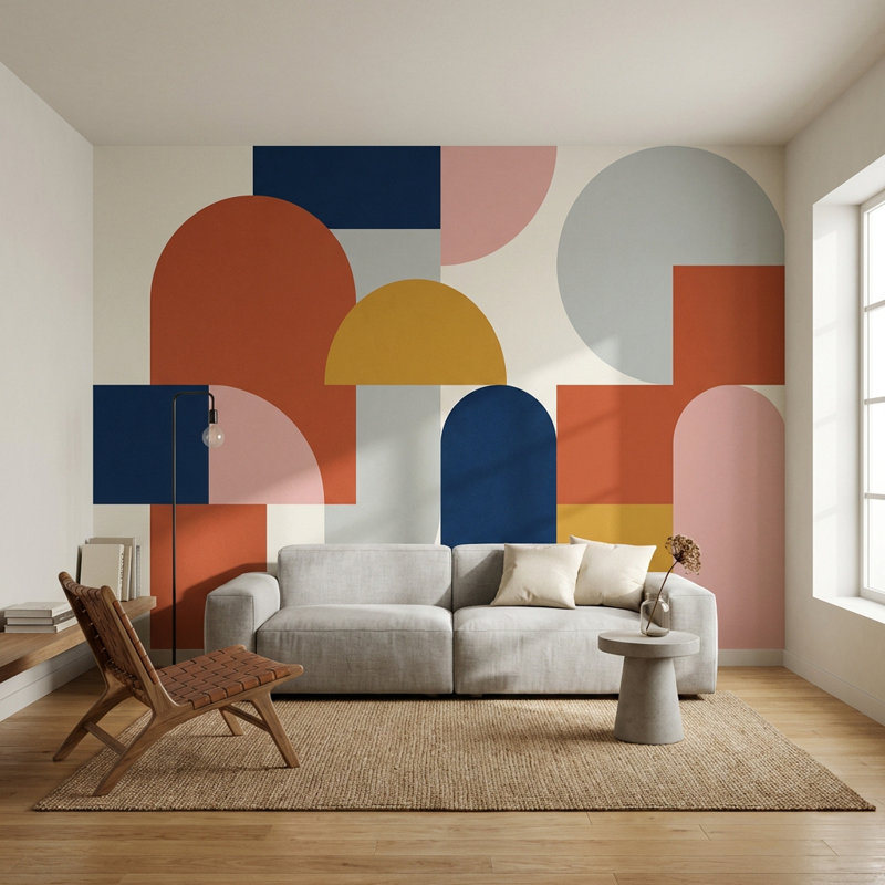 Geometric Wallpaper Abstract Modern Wall Mural, 100"x96", Non-Woven Nonpasted