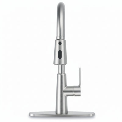 Modern Brushed Nickel High Arc Single Handle Kitchen Faucet With Pull-down Sprayer, 3-function Stainless Steel Sink Faucet With Deck Plate