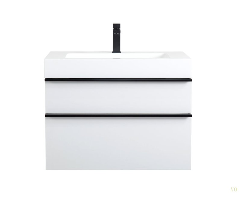 Meuble-lavabo mural de 30 po avec lavabo en acrylique intégré, 2 tiroirs à fermeture en douceur, armoire flottante pré-assemblée et moderne