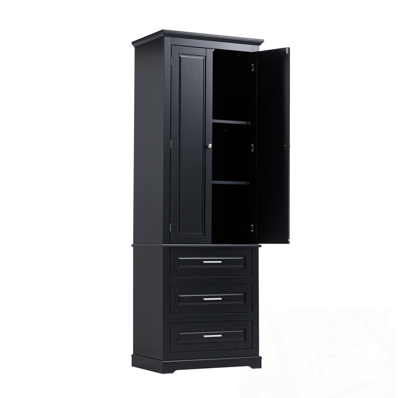Tall Storage Cabinet With Three Drawers For Bathroom/Office, Black