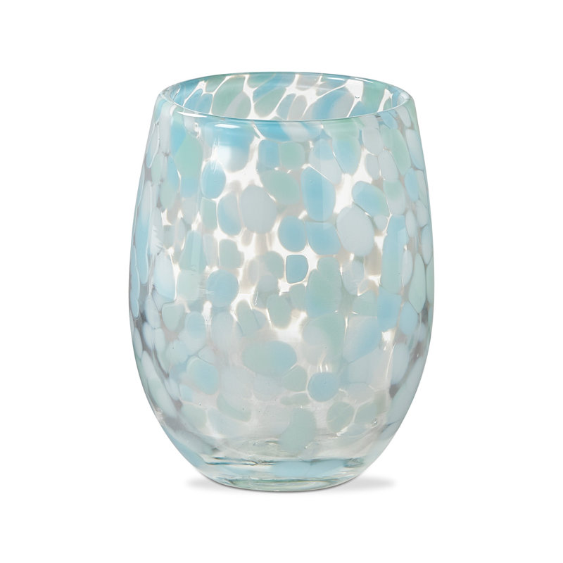Verre à vin confettis sans pied bleu océan