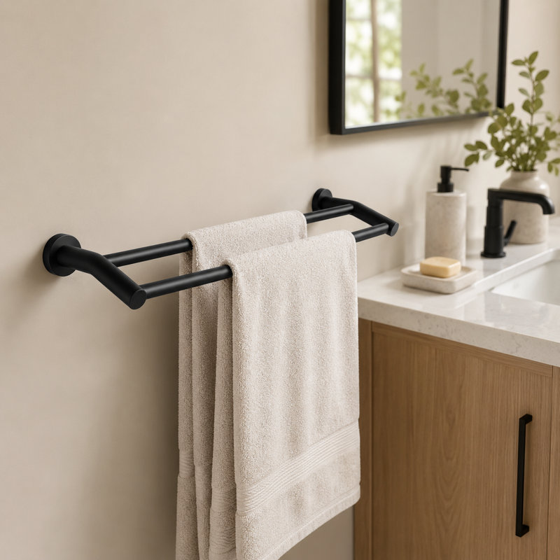 Porte-serviettes mural en acier inoxydable 24 po, Noir mat, 1
