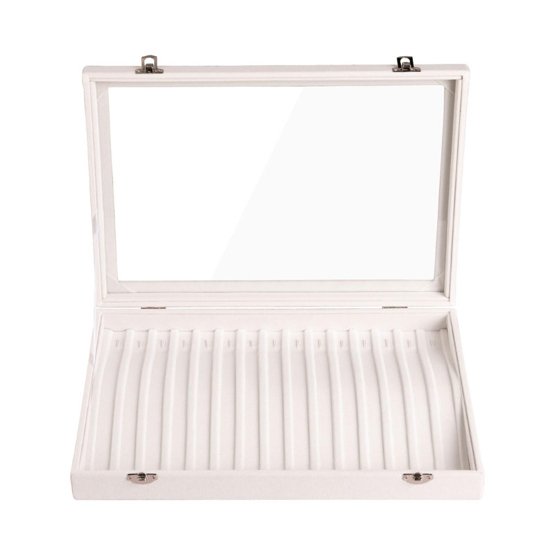 Organisateur de bijoux à 15 crochets en velours avec couvercle transparent et couvercle verrouillable (beige)