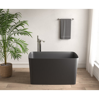 Solid Surface Bathtub Compact 47" Mini-seat Freestanding Bathtub With Ergonomic Backrest Design