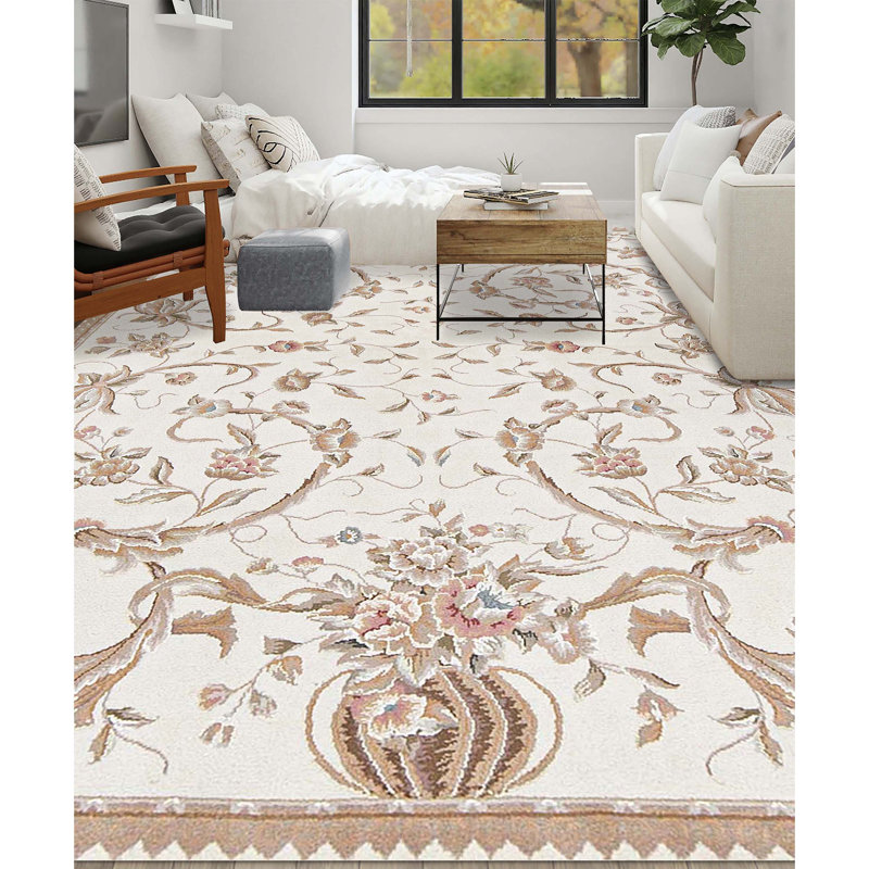 Hand-Knotted High-Quality Ivory Area Rug