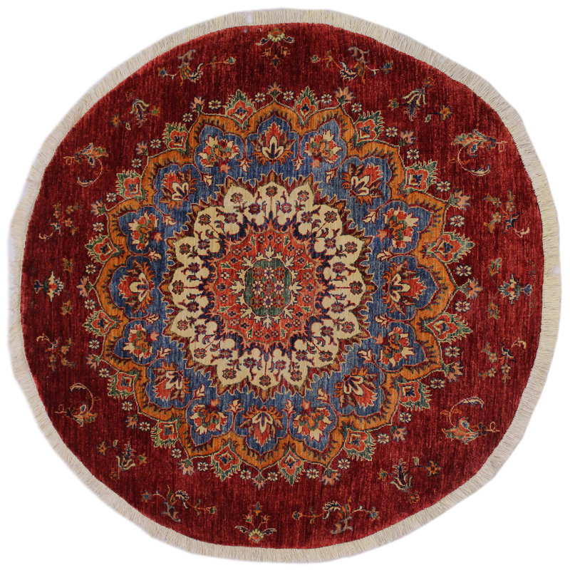 Tapis oriental rouge en laine noué à la main de 5 pi 6 po Cartley