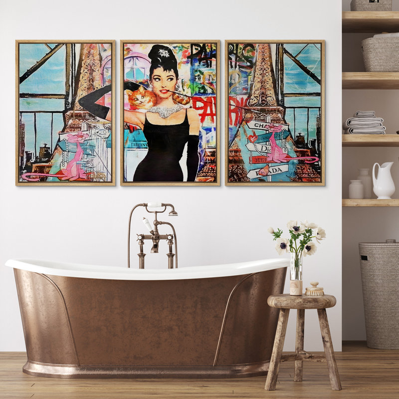 Audrey Hepburn Graffiti & Street Art, Reproduction avec cadre flottant, H 36 po x l 72 po, Naturel