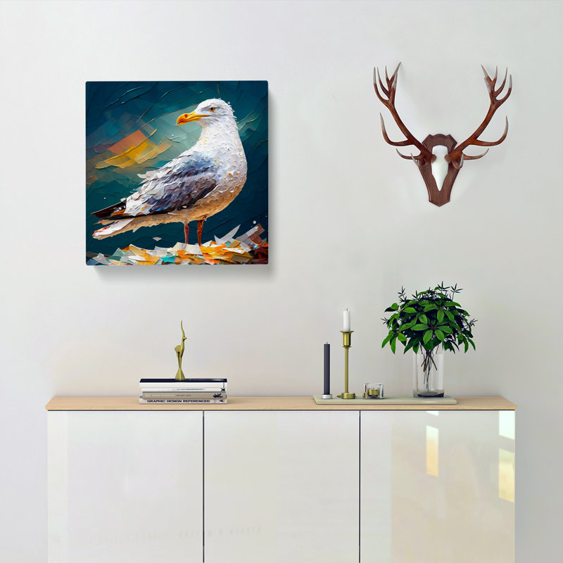 Seagull Palette Knife Painting - Wrapped Canvas, 35cm H x 35cm W x 3cm D