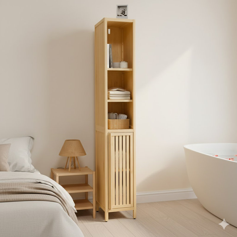 Natural Bamboo Large Capacity Thin And Tall Cabinet
