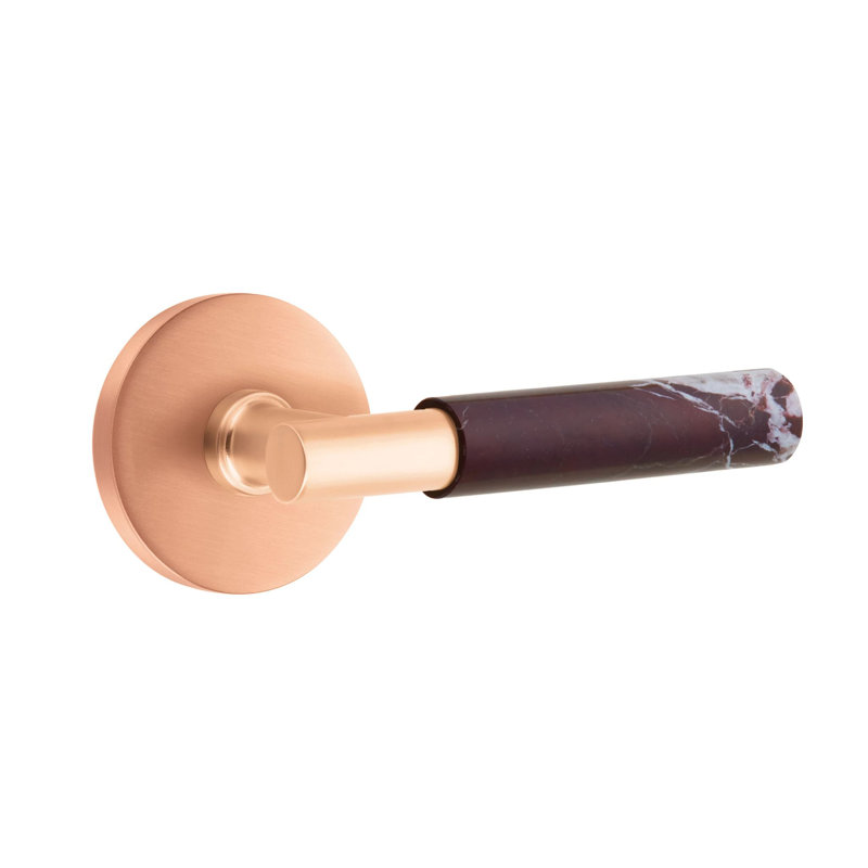 Ensemble de leviers de passage Emtek Select avec rosette à disque et tige en T, levier en marbre Rosso Levanto, Gauche