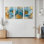 «Blue Floral», ensemble de 3 reproductions d'art sur toile tendues sur toile abstraite