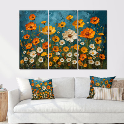 Jaune jaune blanc Summer Meadow Marigolds II - ensemble de décorations murales souci