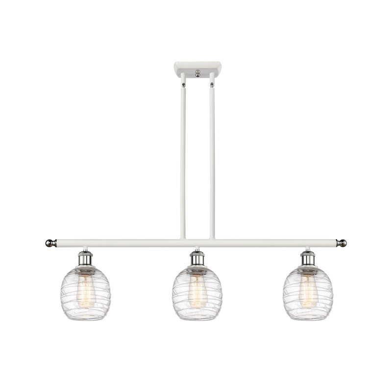 Luminaire suspendu linéaire à 3 lumières pour îlot de cuisine Carlucci, Ampoule non incluse, Blanc / chrome poli