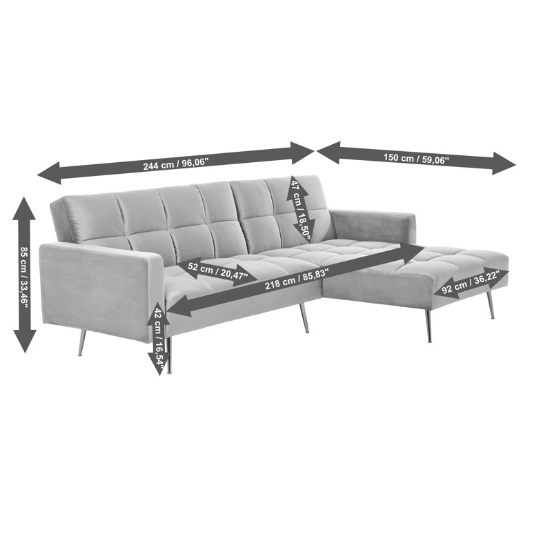 Shiflet Upholstered Corner Sofa, Platin Grey Velvet