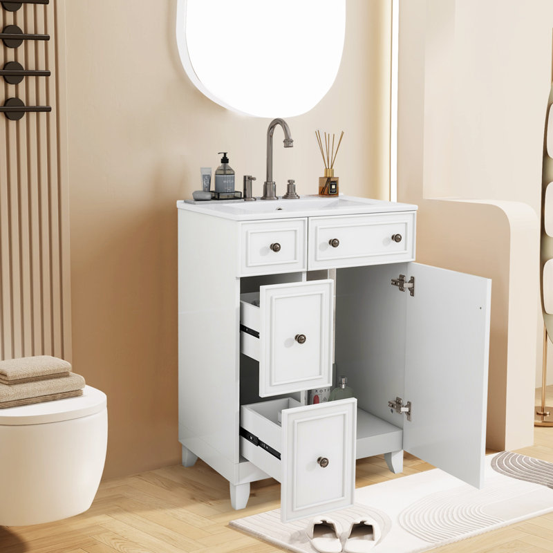 Meuble-lavabo 24 po avec lavabo en céramique, Blanc / Nickel