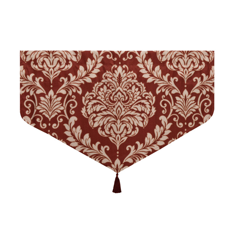 Elegant Red Damask Tassel Trim Window Valance
