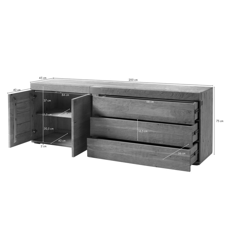 Amsterdam 200cm Solid Wood Sideboard