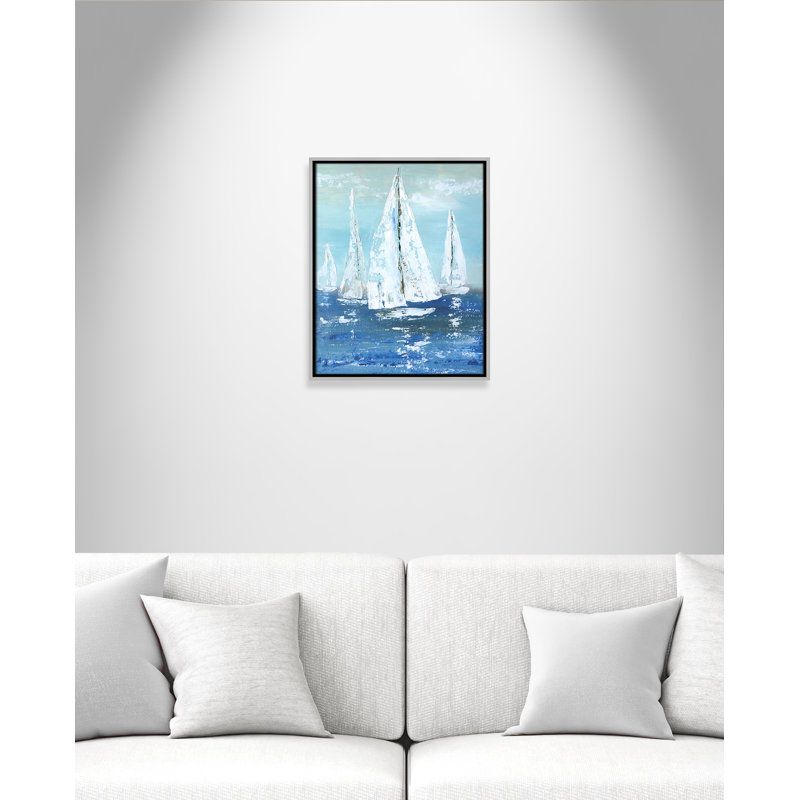 White Sails " White Sails " by Nan, 21.5" H x 17.5" W x 2" D, Silver Framed Canvas