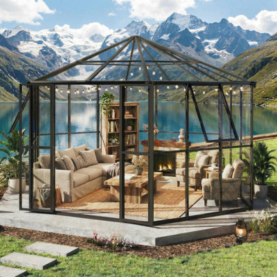 12x10x8 FT Hexagon Polycarbonate Greenhouse – Heavy Duty Walk-in with Aluminum Frame, Lockable Door & Adjustable Vent for Backyard, Garden, Patio