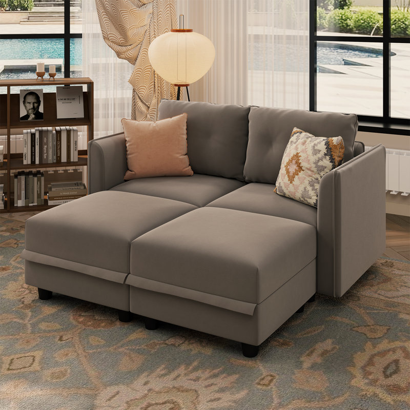 Tomario 4- Piece Upholstered L-Shaped Modular Sectional With Storage Sleeper, Brown Polyester