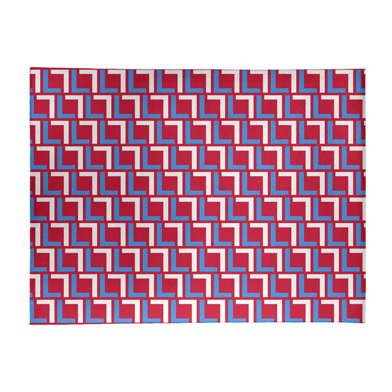 Tapis géométrique rouge / bleu / blanc, Rectangle 9 pi x 12 pi