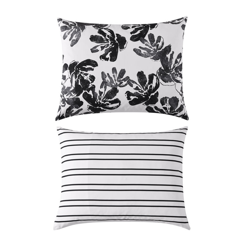 Black and White Floral Microfiber Full/Queen Duvet Cover Set
