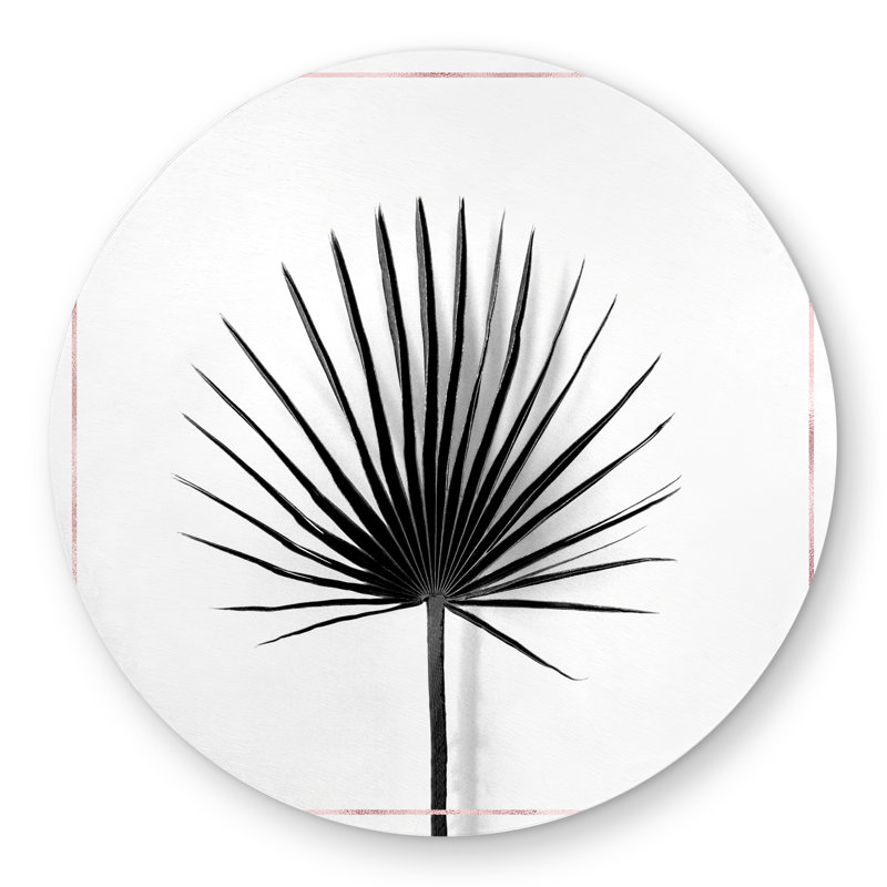 Cabbage Palm Leaf Rug with Rose Lines | White Botanical Decor