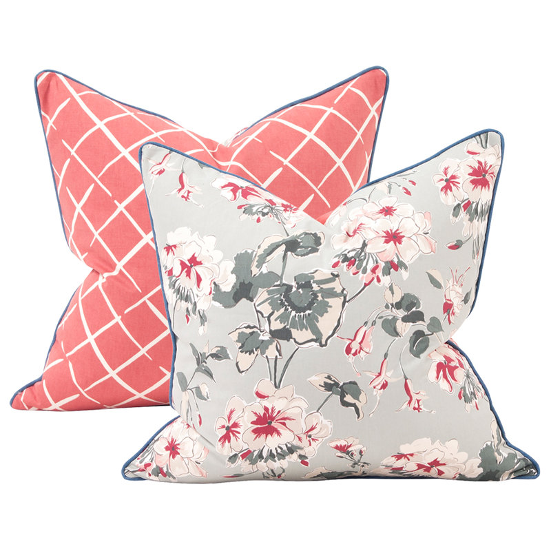 Mirador Morn Floral Cotton Reversible Throw Pillow, Ocean, 20" x 20"