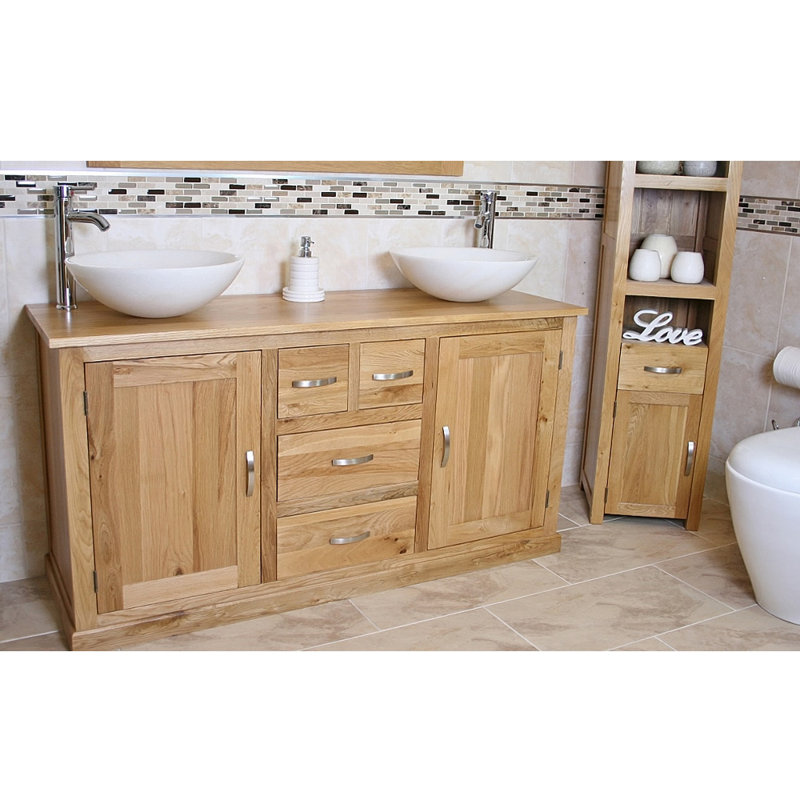 Wilsmere 1430mm Double Bathroom Vanity with Vessel Stone Basin, White