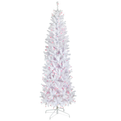 6.5' Pre-Lit Woodbury White Pine Pencil Artificial Christmas Tree Pink Lights