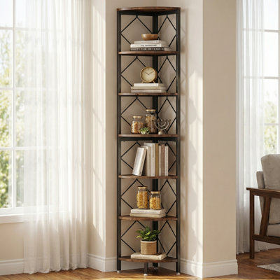 Étagère de coin industrielle à 7 niveaux H 78,7 po x l 13,8 po, bibliothèque d'angle en métal pour espaces étroits
