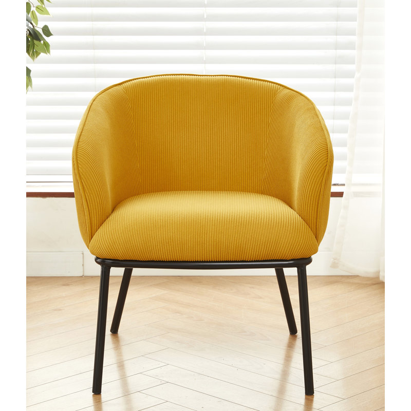 Corduroy upholstery metal leg armchair, Yellow Corduroy