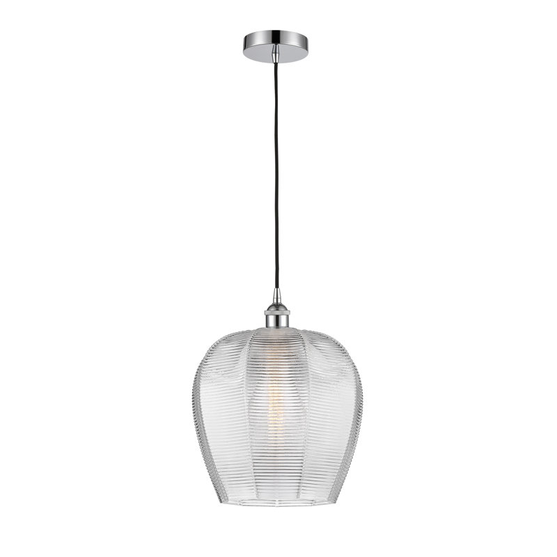 Luminaire suspendu simple à 1 lumière Laneika, H 15,13 po x l 11,75 po x P 11,75 po, Transparent, Chrome poli