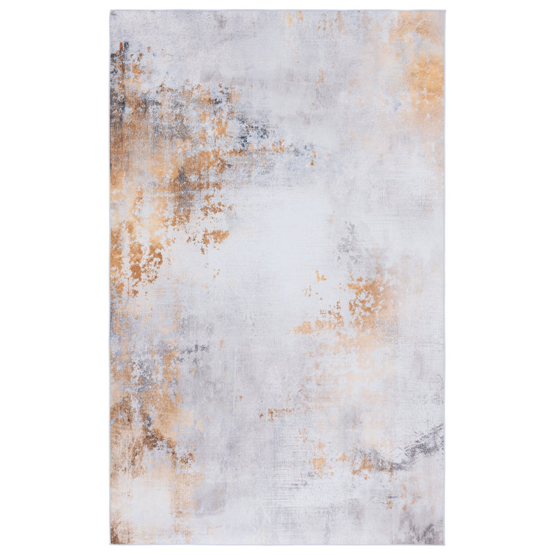 Tacoma Davilla Machine Washable Area Rug In Grey & Gold, Rectangle 152 x 244 cm