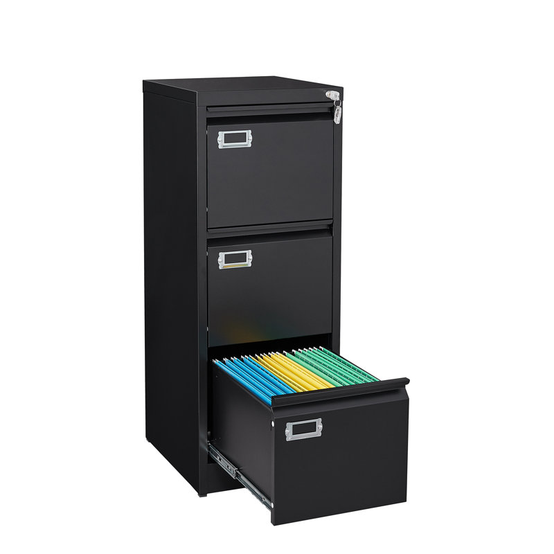 Hougabook 15.1 " Wide 3 Steel Vertical Filing Cabinet, Black