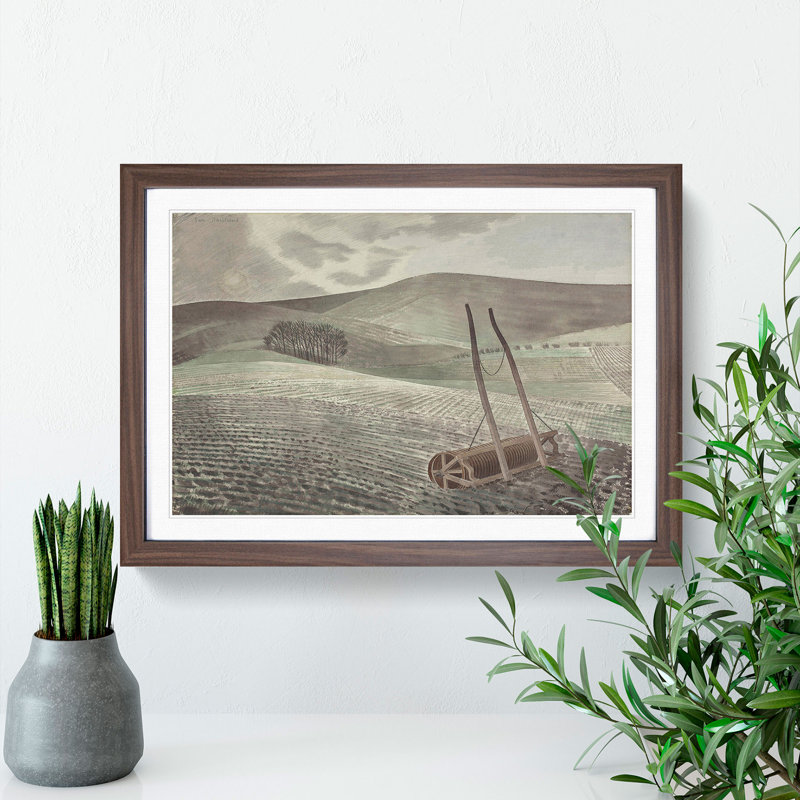 Downs in Winter by Eric Ravilious - Picture Frame Painting, 36cm H x 48cm W x 2cm D, Walnut Framed