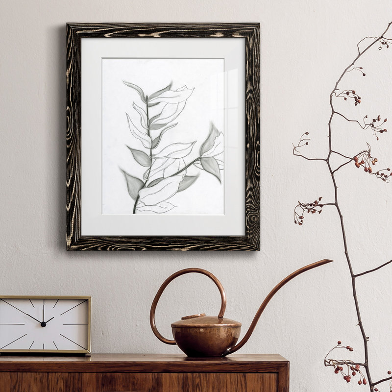 Feuillage gris anthracite - Reproduction de cadre photo sur papier, Papier encadré noir, H 20 po x l 17 po x P 1,5 po