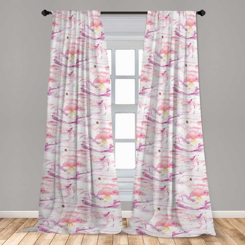Pale Pink and White Microfiber Semi Sheer Curtain Pair