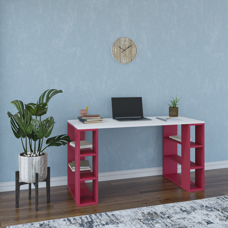 Simonson 3 Tier Modern Desk, White/Burgundy