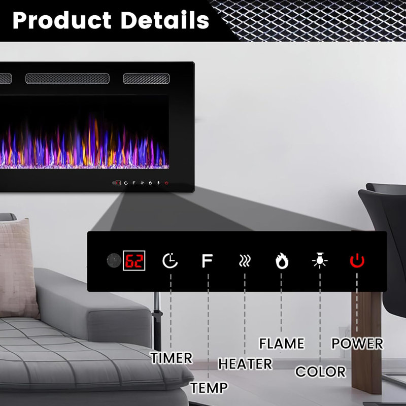 Abiodun Black Electric Fireplace, 17" H x 30" W x 4.13" D